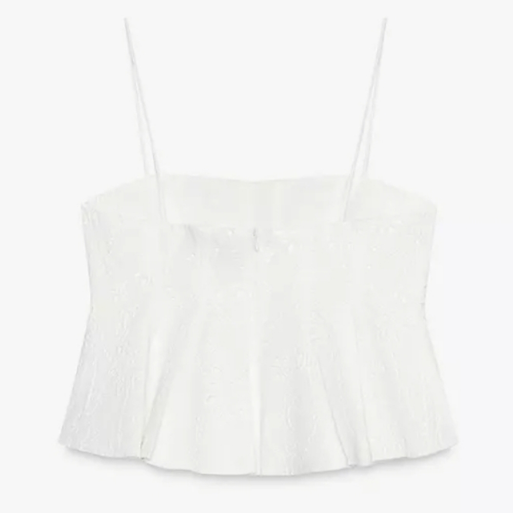 Zara Woman White Embroidered Eyelet Peplum Crop Top XS - Picture 12 of 14